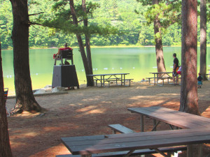 Life guard and picnic tables at Echo Lake State Park