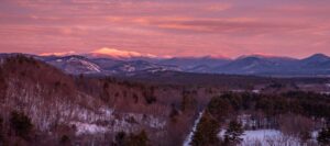 snow covered mount washington at sunrise